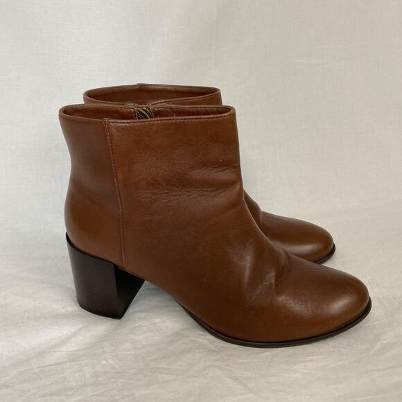 Johnston & Murphy Boots Womens 9 Leather Ankle Booties Chunky Heel Side Zip Boho - Picture 2 of 13